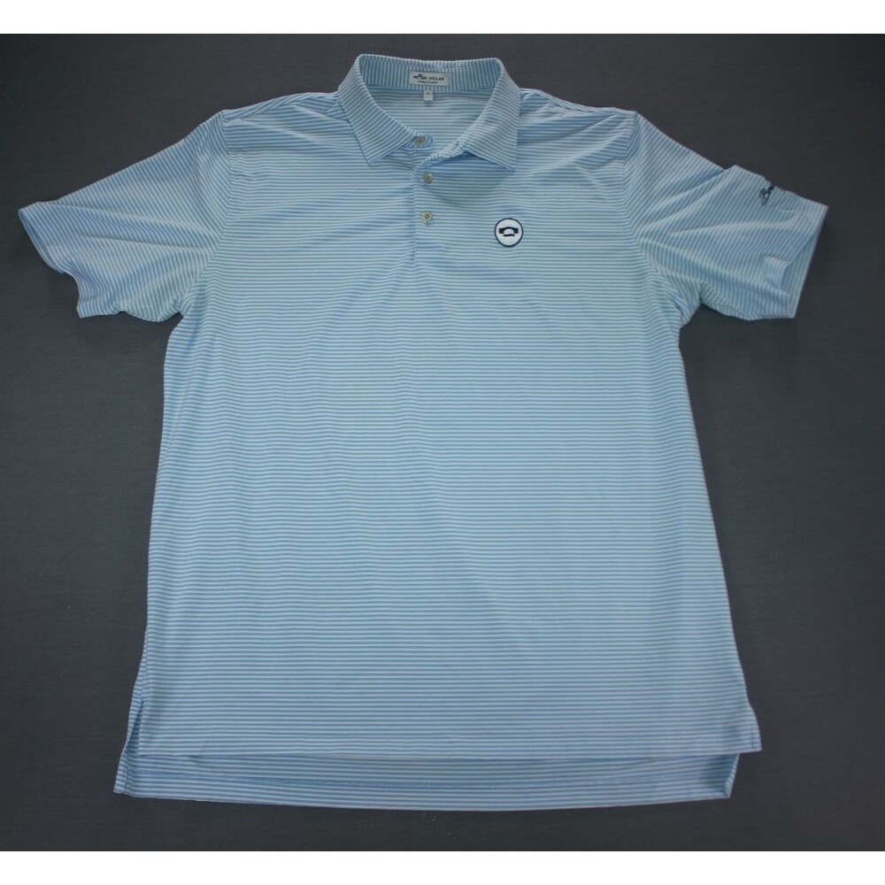 Peter Millar Polo Golf Shirt Striped Summer Comfort Blue Striped LOGO Stretch XL